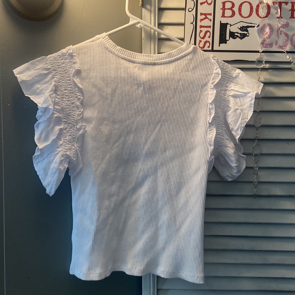 ZARA NWT flouncy sleeve white tshirt top - Picture 3 of 3